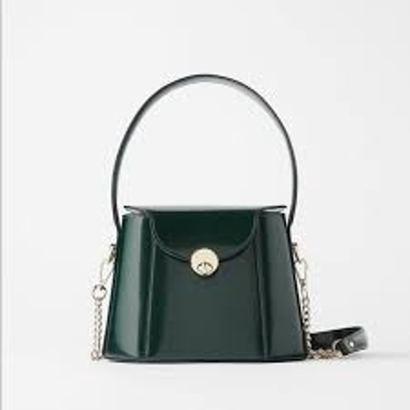 Zara Dark Green Patent Crossbody Bag With Gold Hardware